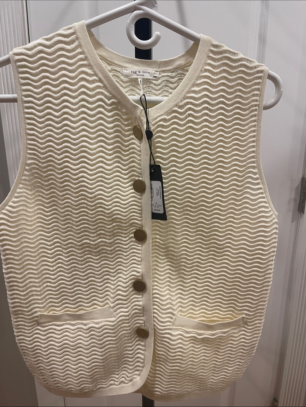 rag & bone Cream Wave-Texture Button Vest
